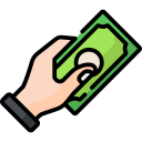 A hand holding a green dollar bill for money transfer to LITHUANIA