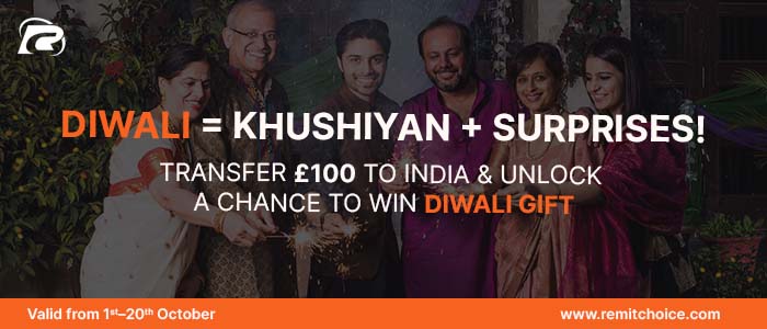 make a transaction over 100 GBP to India and win a surprise from Remit Choice 