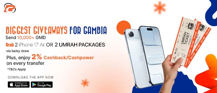 Money transfer to The Gambia via Remit Choice and enjoy excited rewards