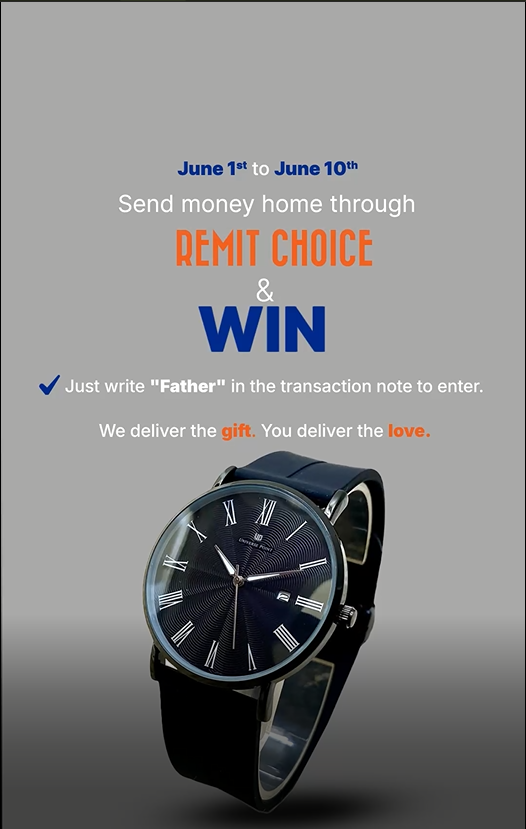 send your fathers a wrist watch gift via sending money Remit Choice 